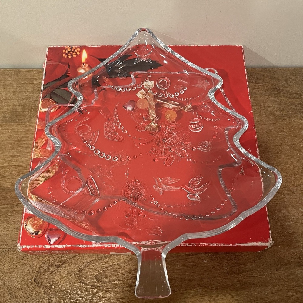 VTG Mikasa Crystal Christmas Tree Clear 13" Serving Platter WY158/501 w Box